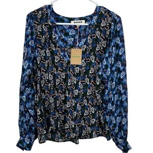 Boden NWT Shear Blue Floral Long Sleeve Blouse Size 10